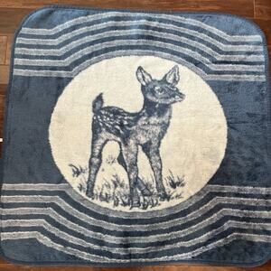 VTG San Marcos deer Soft Throw blanket Cobija Reversible Blue Baby/toddler RARE!